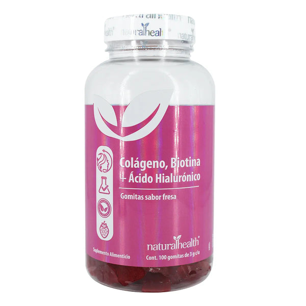 NaturalHealth Colágeno + Biotina + Ácido Hialurónico 100 Gomitas