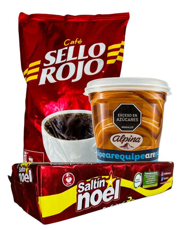 Combo Colombiano Café Sello Rojo, Arequipe Alpina y Saltín Noel